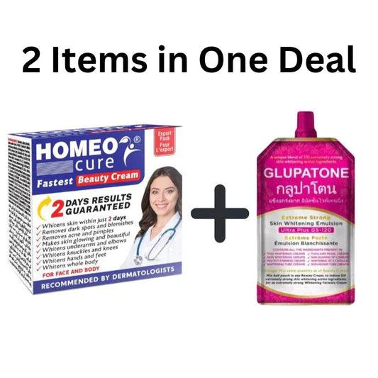 2 in 1 GLUPATONE Whitening Emulsion With Homeo Cure Cream - Rumaisas