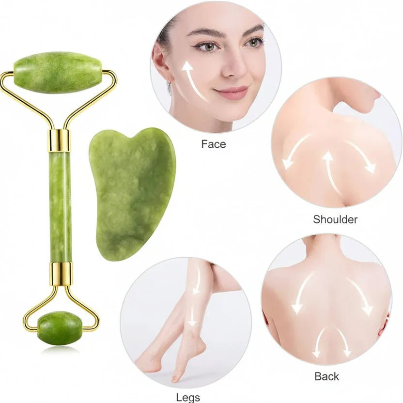 2 In 1 Jade Roller & Gua Sha Set - Rumaisas
