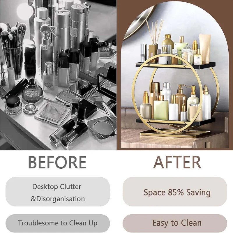 2 Tier Bathroom Countertop Makeup Organizer - Golden - Rumaisas