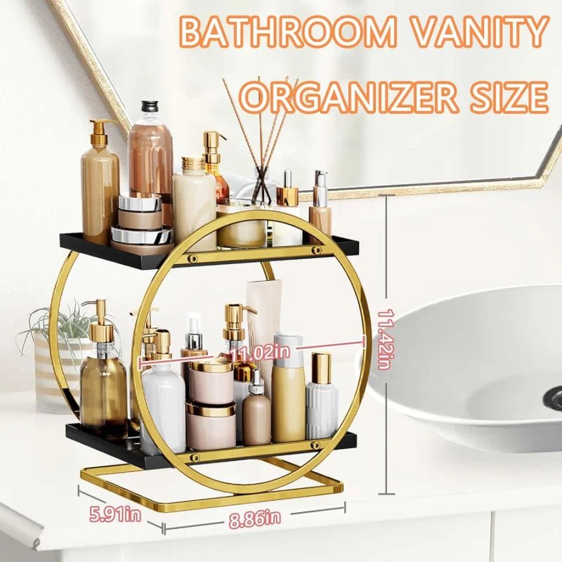 2 Tier Bathroom Countertop Makeup Organizer - Golden - Rumaisas