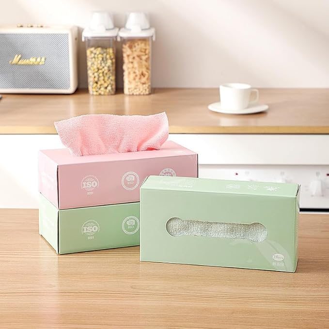 20 Pcs Disposable Cleaning Clothes with Dispenser Box | Cleaning Towels, Microfiber Towel | Reusable Dish Clothes | Lazy Rags Car Wipes | Multi - Purpose Cleaning Clothes (Random Color) - Rumaisas