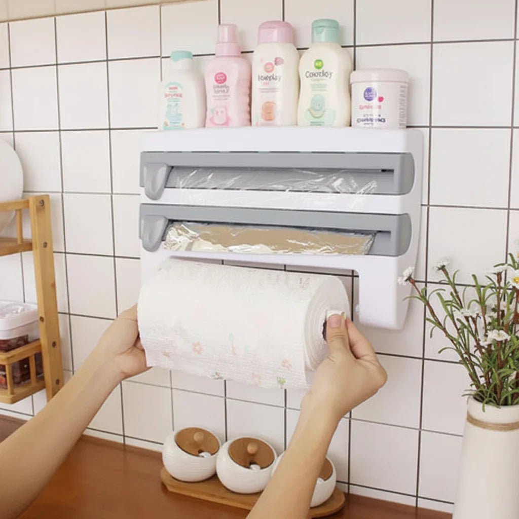 4 in 1 Wall - Mounted Foil, Cling Film & Paper Towel Holder - Rumaisas