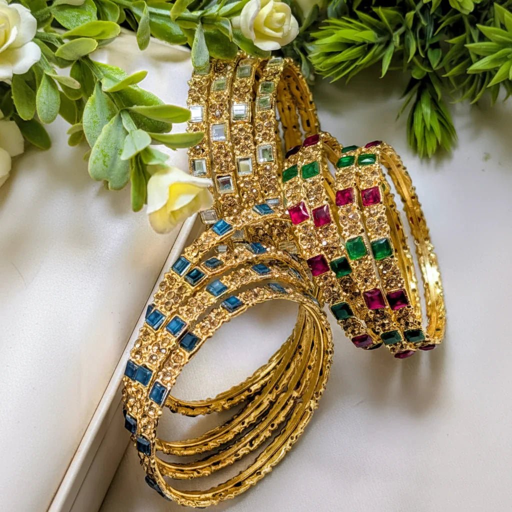 Bangles Set with Shisha Stone - 4Pcs - Rumaisas