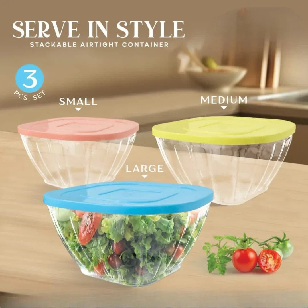 Bowls set with plastic lids - 3 Pcs - Rumaisas