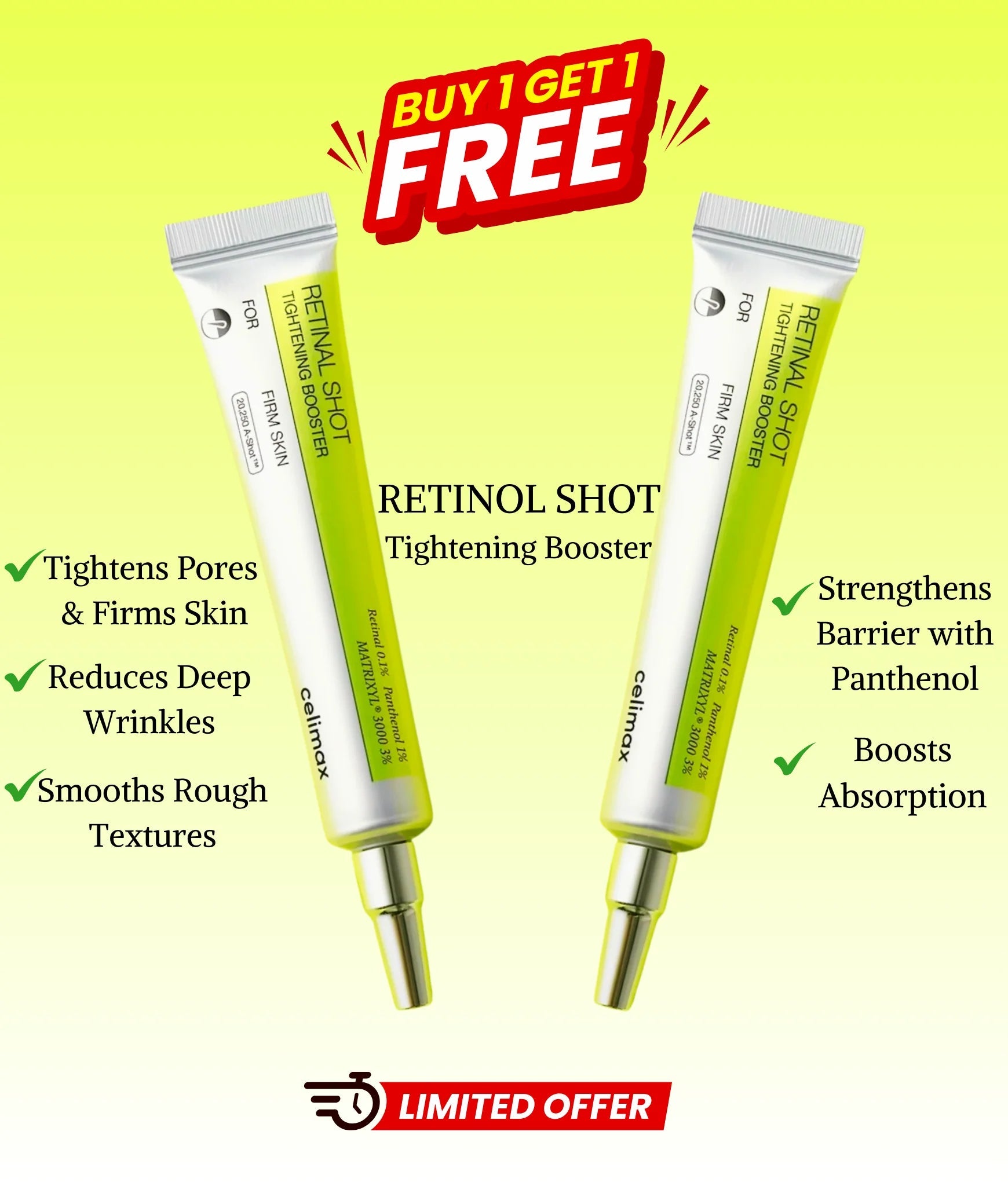 Celimax Retinol Shot Tightening Booster & Anti - Aging Serum | Buy 1 Get 1 FREE - Rumaisas