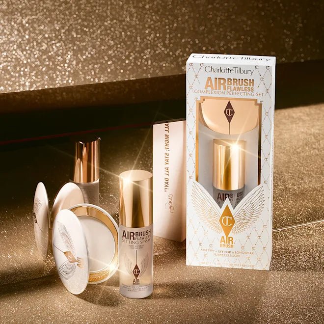 Charlotte Tilbury Complexion Perfecting Set - Airbrush Finish Flawless Finish Powder Fair 01 + Setting Spray 34ml - Rumaisas