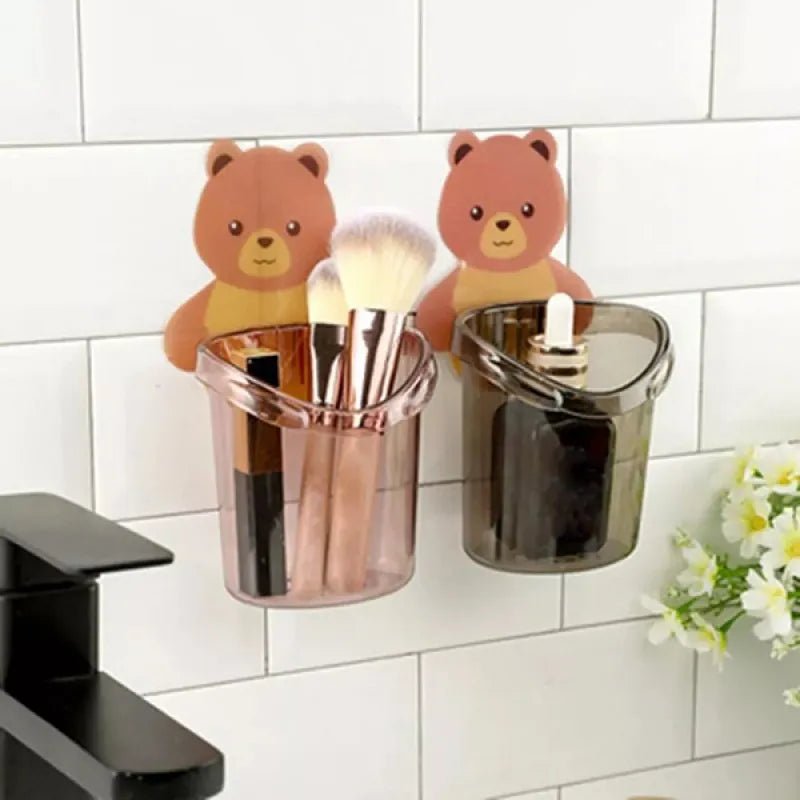 Cute Bear Cup Wall Mounted Toothbrush, Toothpaste, Razor Holder - Rumaisas