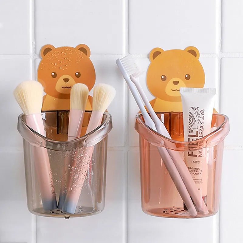 Cute Bear Cup Wall Mounted Toothbrush, Toothpaste, Razor Holder - Rumaisas