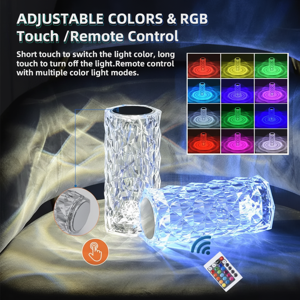 Diamond Rose Crystal Lamp 16 Color Changing with remote - Rumaisas
