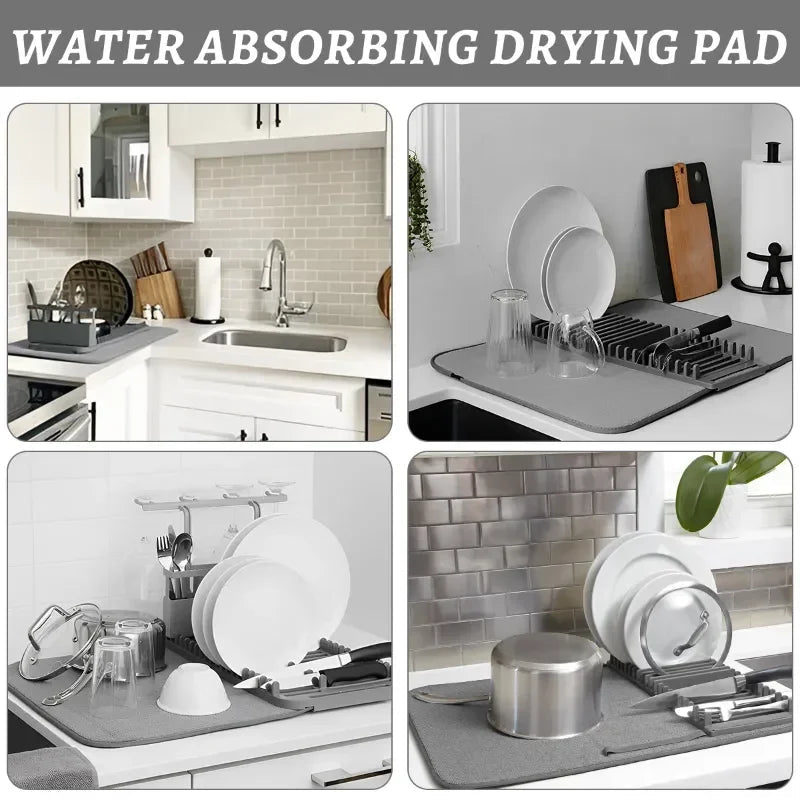 Dish Drying Mat with Drain Rack – Absorbent Kitchen Counter Mat - Rumaisas