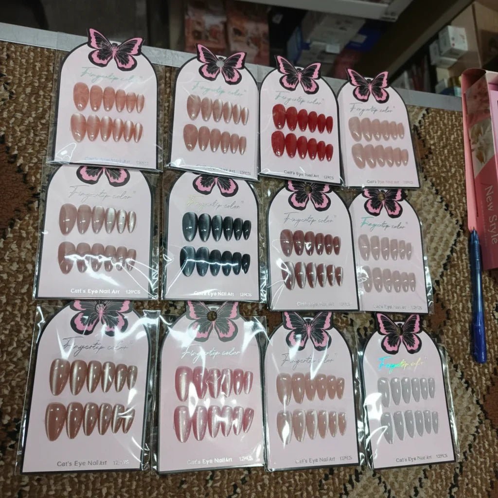 Fingertip Color Cat's Eye Nail Art - 12 Pcs - Rumaisas