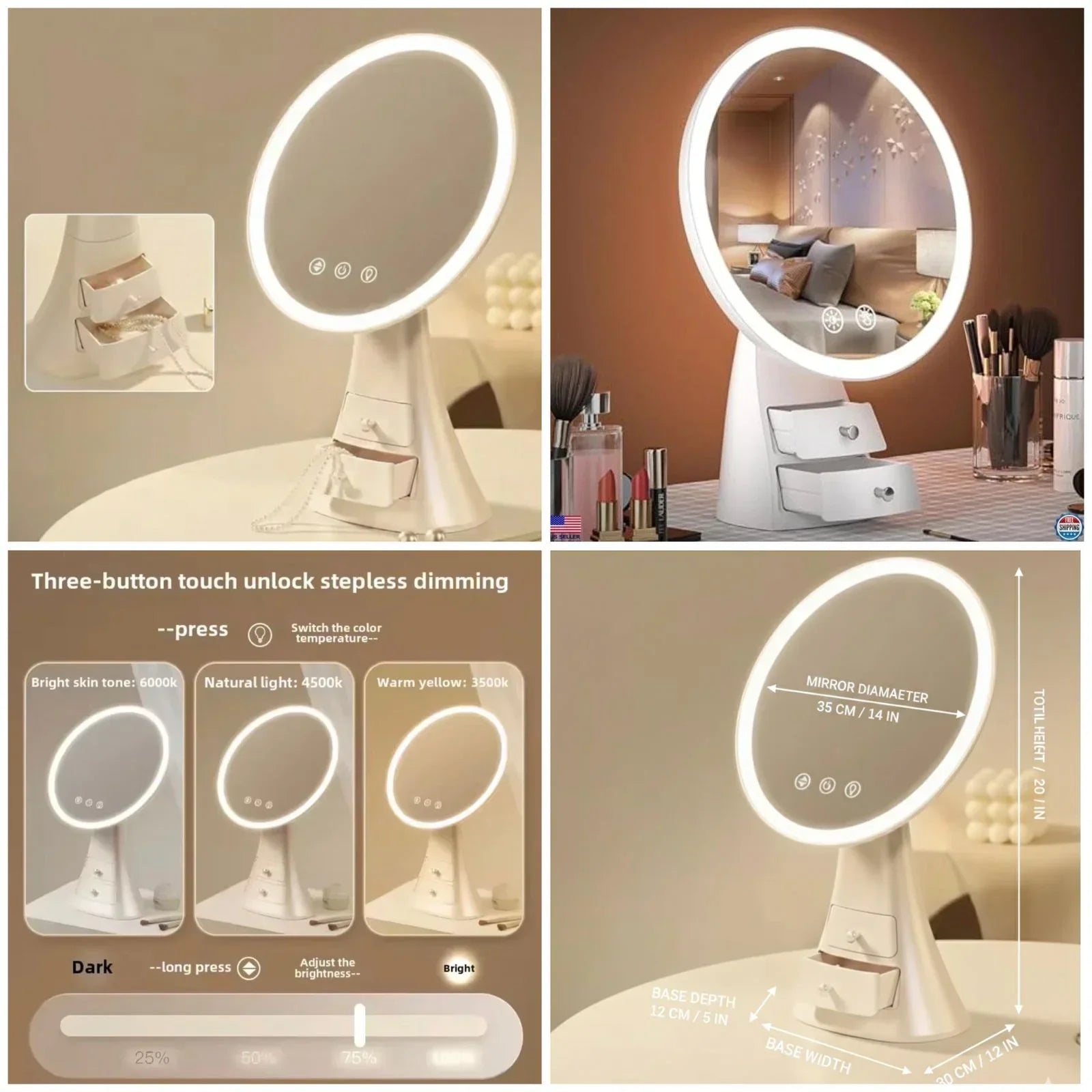 MakeUp Desk Led Mirror with Drawer - Rumaisas