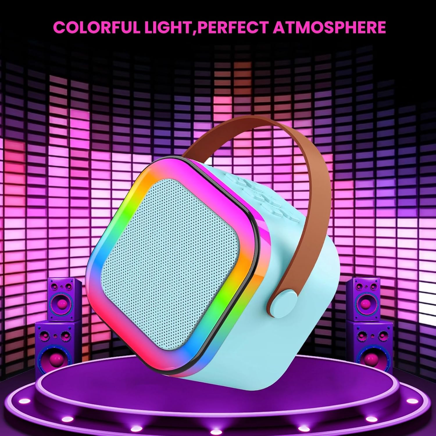 Portable Bluetooth Karaoke Speaker with RGB Lights & Controllable Battery – Mini Loud Speaker for Kids, Girls, and Boys | Perfect Gift for Family Parties and Karaoke Fun ( Without Mic ) - Rumaisas