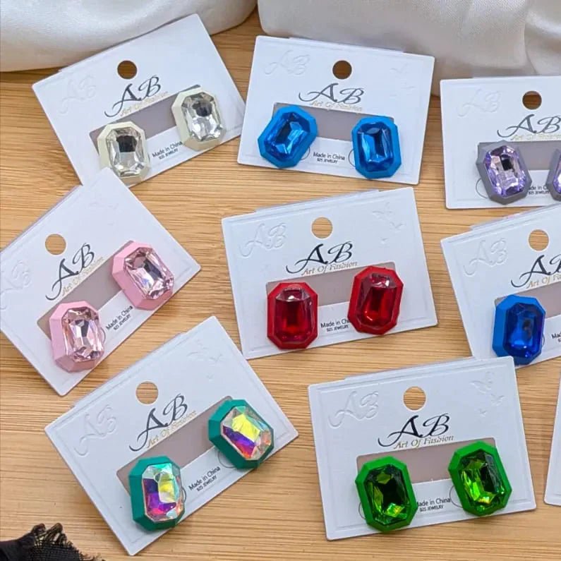Rectangular Faceted Crystal Stud Earrings - Rumaisas