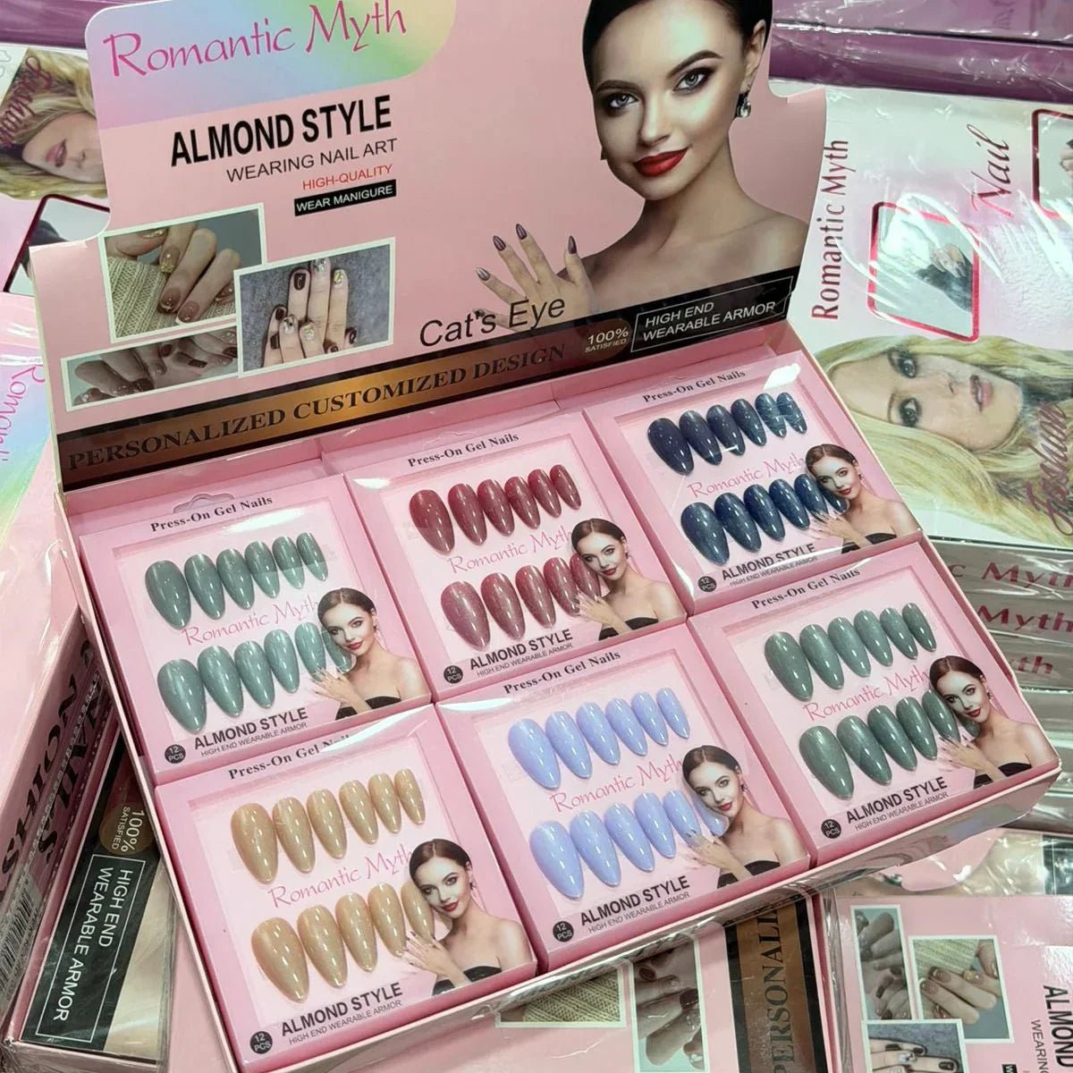 Romantic Myth Almond Style Press On Gel Nails - Each Box 12Pcs - Rumaisas