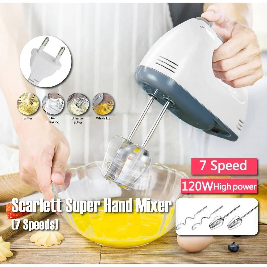 Scarlett Electric Beater Hand Mixer with 7 Speed Controls and Safety Features - Rumaisas