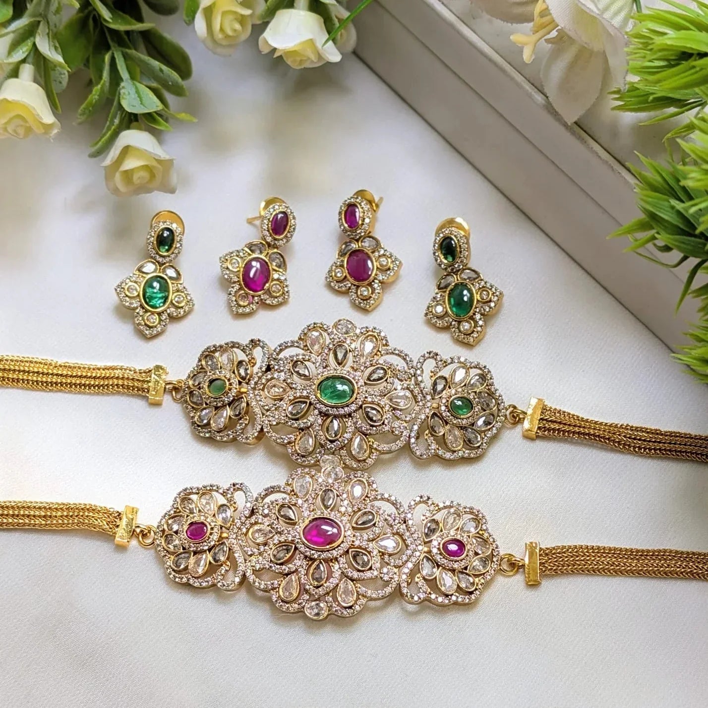 South Indian AD Jewelry Collection – Gold Plated High Quality Set - Rumaisas