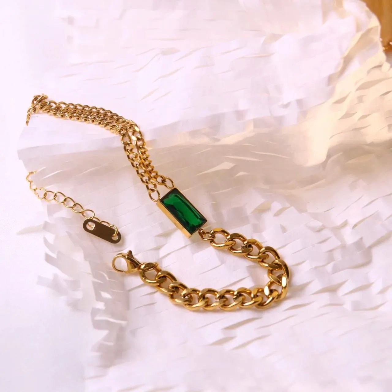 Stainless Steel Green Stone Bracelet - Rumaisas