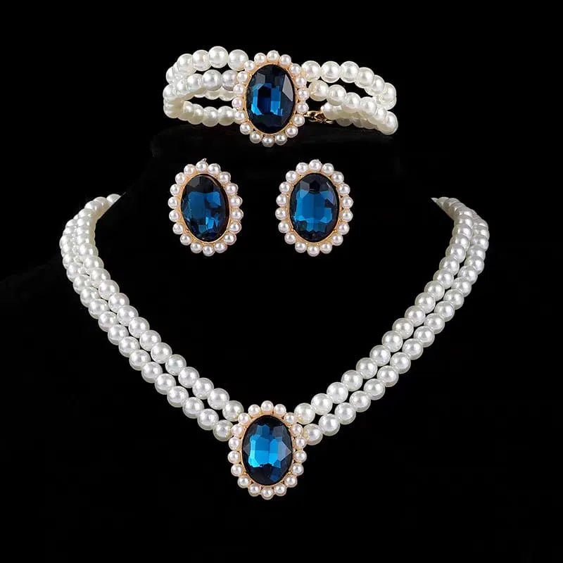 Stone Pearl Combo Jewelry Set – Necklace, Stud Earrings & Bracelet - Rumaisas