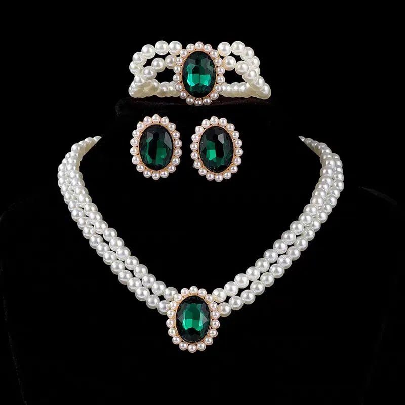 Stone Pearl Combo Jewelry Set – Necklace, Stud Earrings & Bracelet - Rumaisas