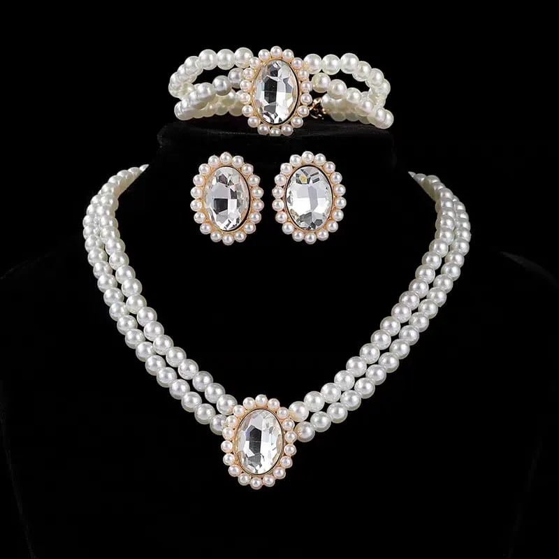 Stone Pearl Combo Jewelry Set – Necklace, Stud Earrings & Bracelet - Rumaisas