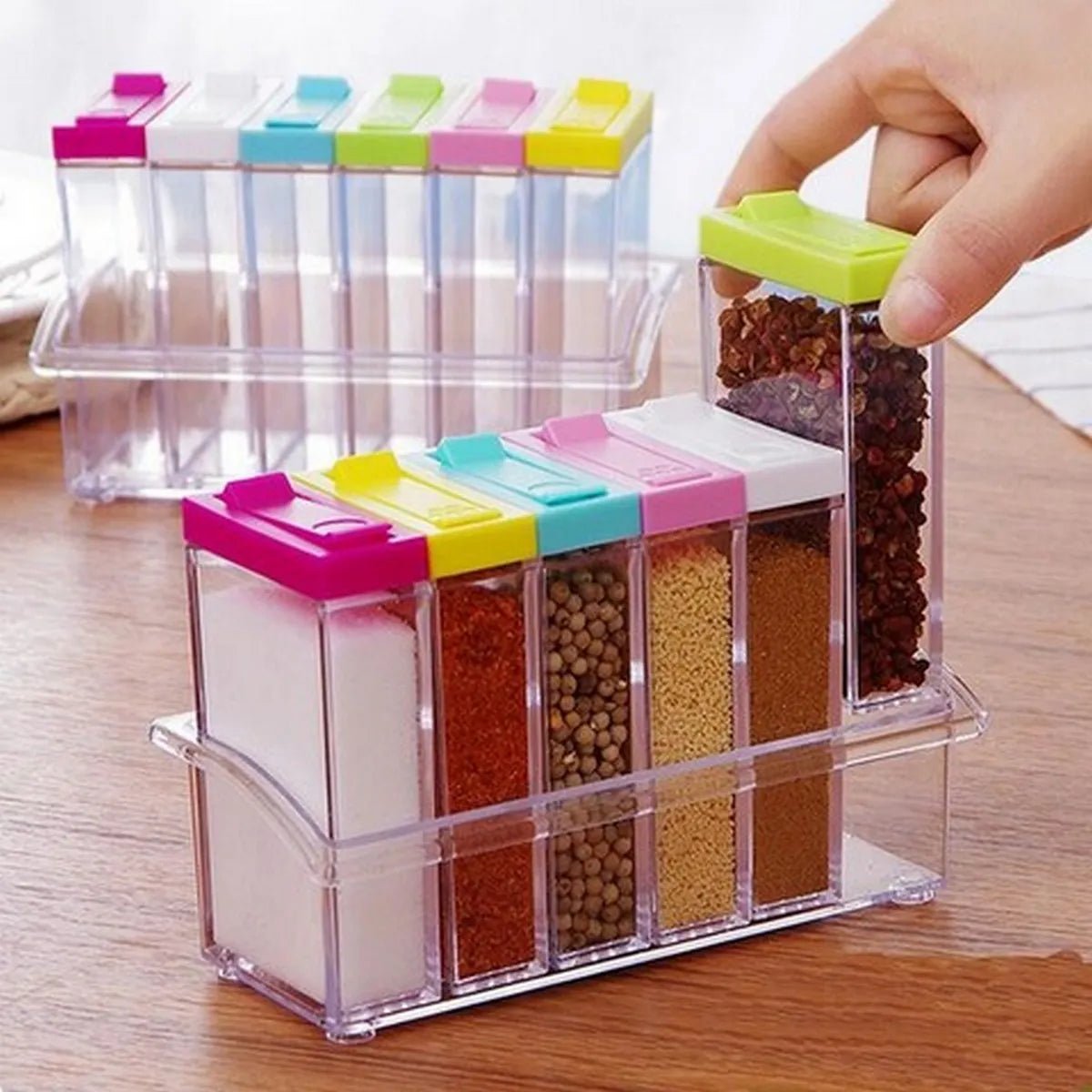 Transparent Spice Jar Colorful Lid Seasoning Box Set of 6pcs - Rumaisas