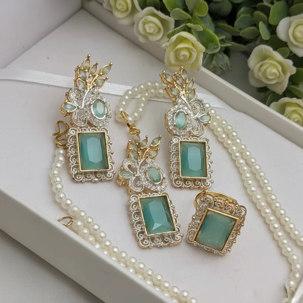 Zircon Combo Party Set – High Quality Rectangle Shape Jewelry - Rumaisas