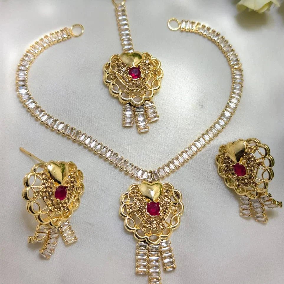Zircon Heart Shape Necklace Set – Elegant AD Jewelry - Rumaisas