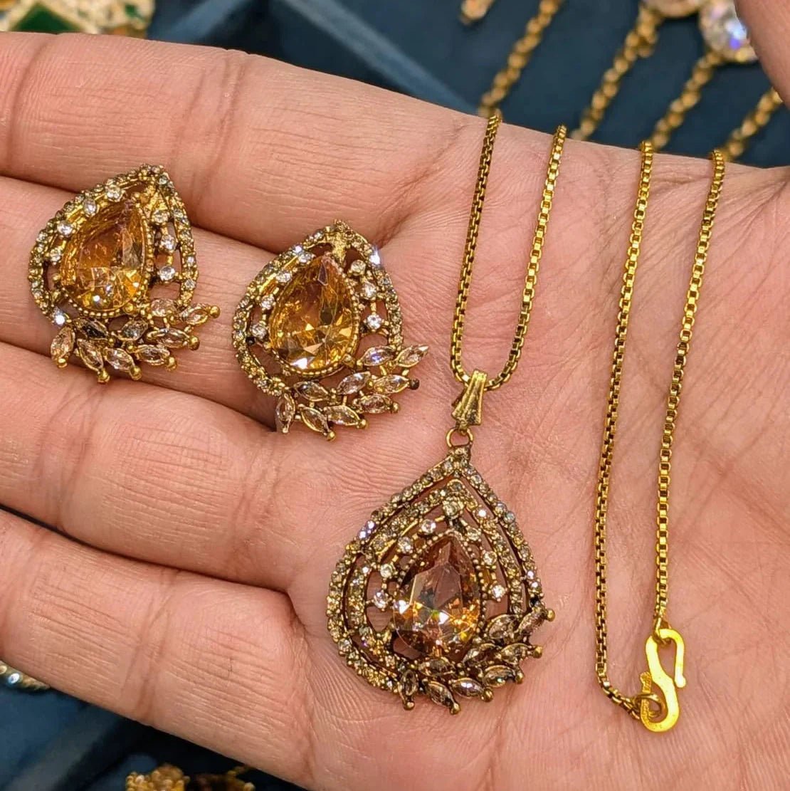 Zircon Locket Set – Locket & Earrings - Rumaisas