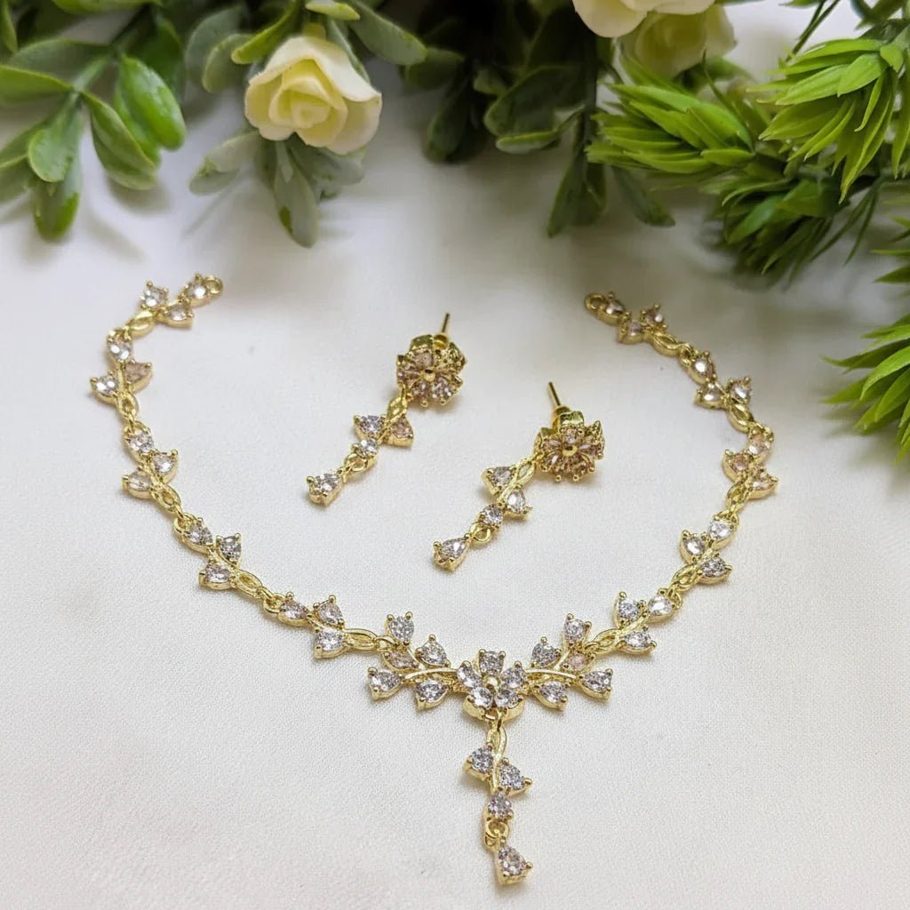 Zircon Necklace & Earring Set – AD Jewelry Collection in Gold Finish - Rumaisas