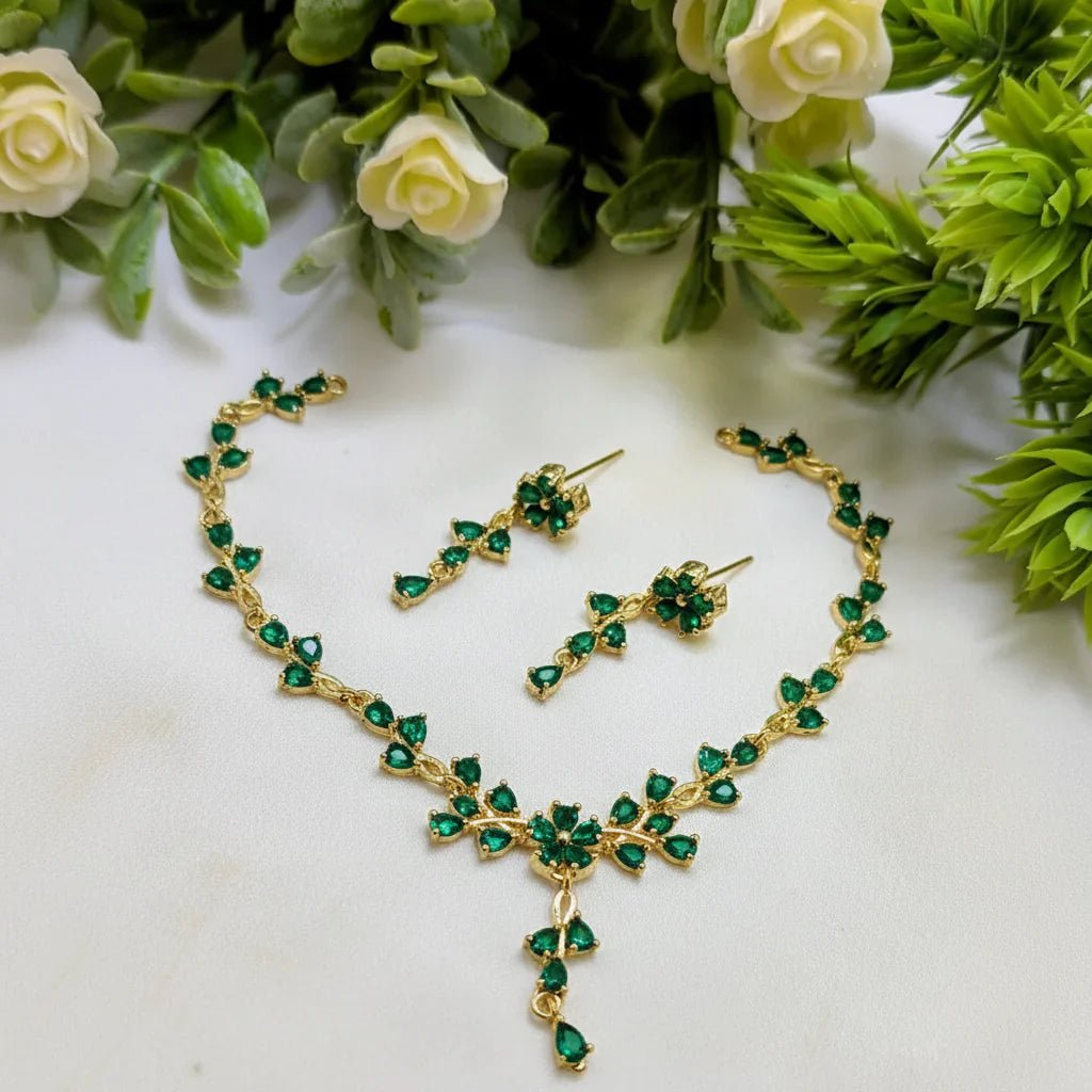 Zircon Necklace & Earring Set – AD Jewelry Collection in Gold Finish - Rumaisas