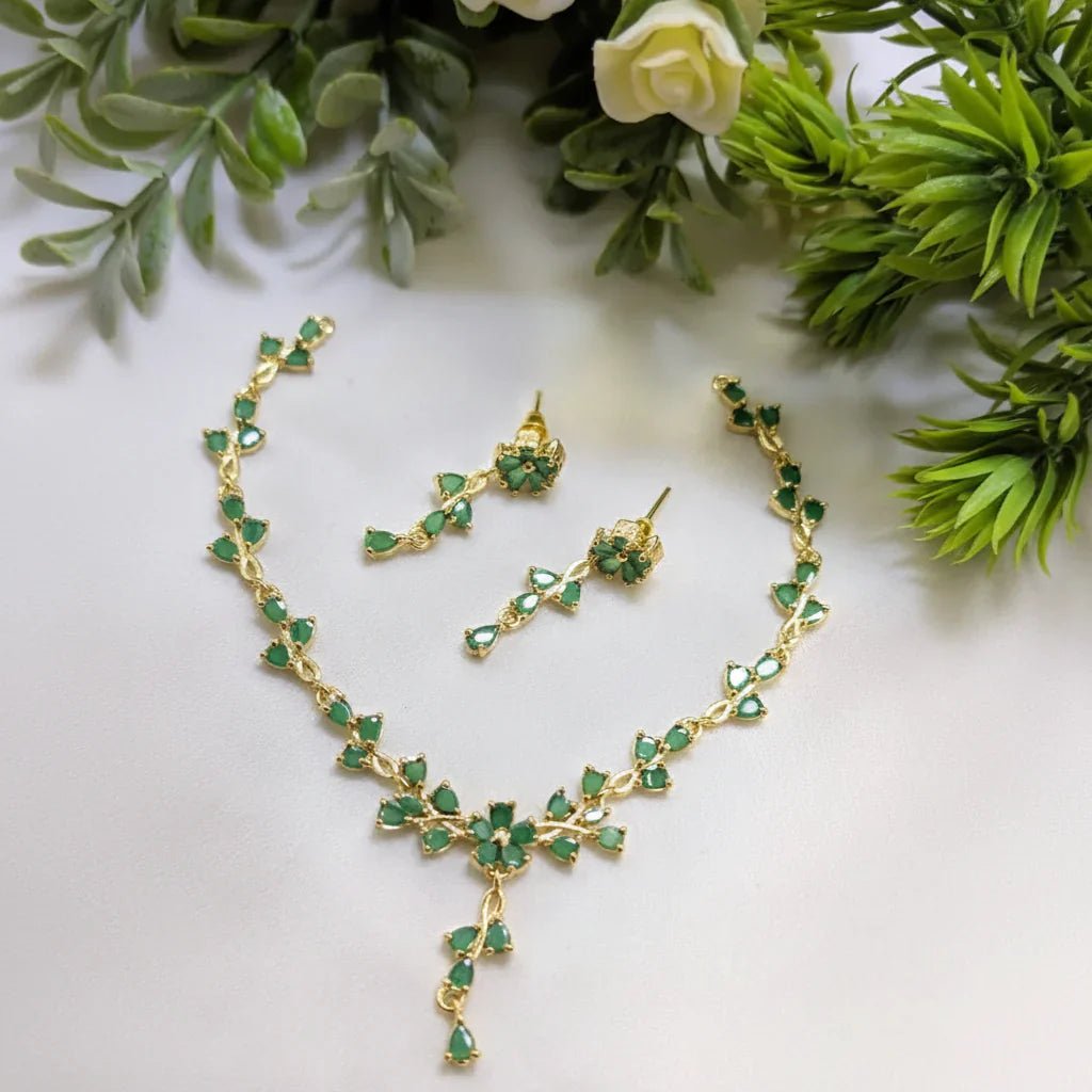 Zircon Necklace & Earring Set – AD Jewelry Collection in Gold Finish - Rumaisas