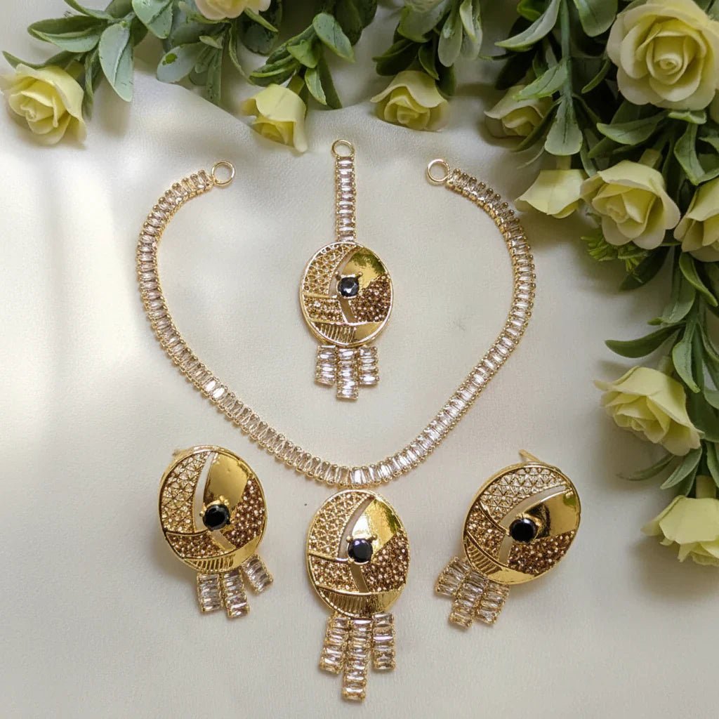 Zircon Oval Shape Necklace Set – Elegant AD Jewelry - Rumaisas