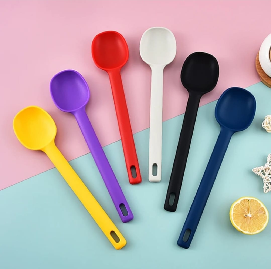 1 Piece Serving Spoon Long Handle Silicone Stirring Spoon High Temperature Resistant Anti - scald Soup Spoon Large Size Seasoning Spoon Ice Cream Serving Spoon - Long Handle Silicone Stirring Spoon ( Random Color ) - Rumaisas
