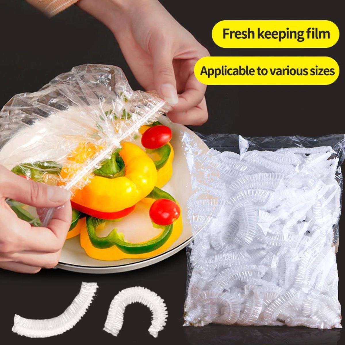 100pcs Disposable Plastic Wrap Covers, Elastic &amp; Tight, Food - Grade Fresh - Keeping, Dust &amp; Insect - Proof, Kitchen Accessories - Disposable Food Wrap - Rumaisas