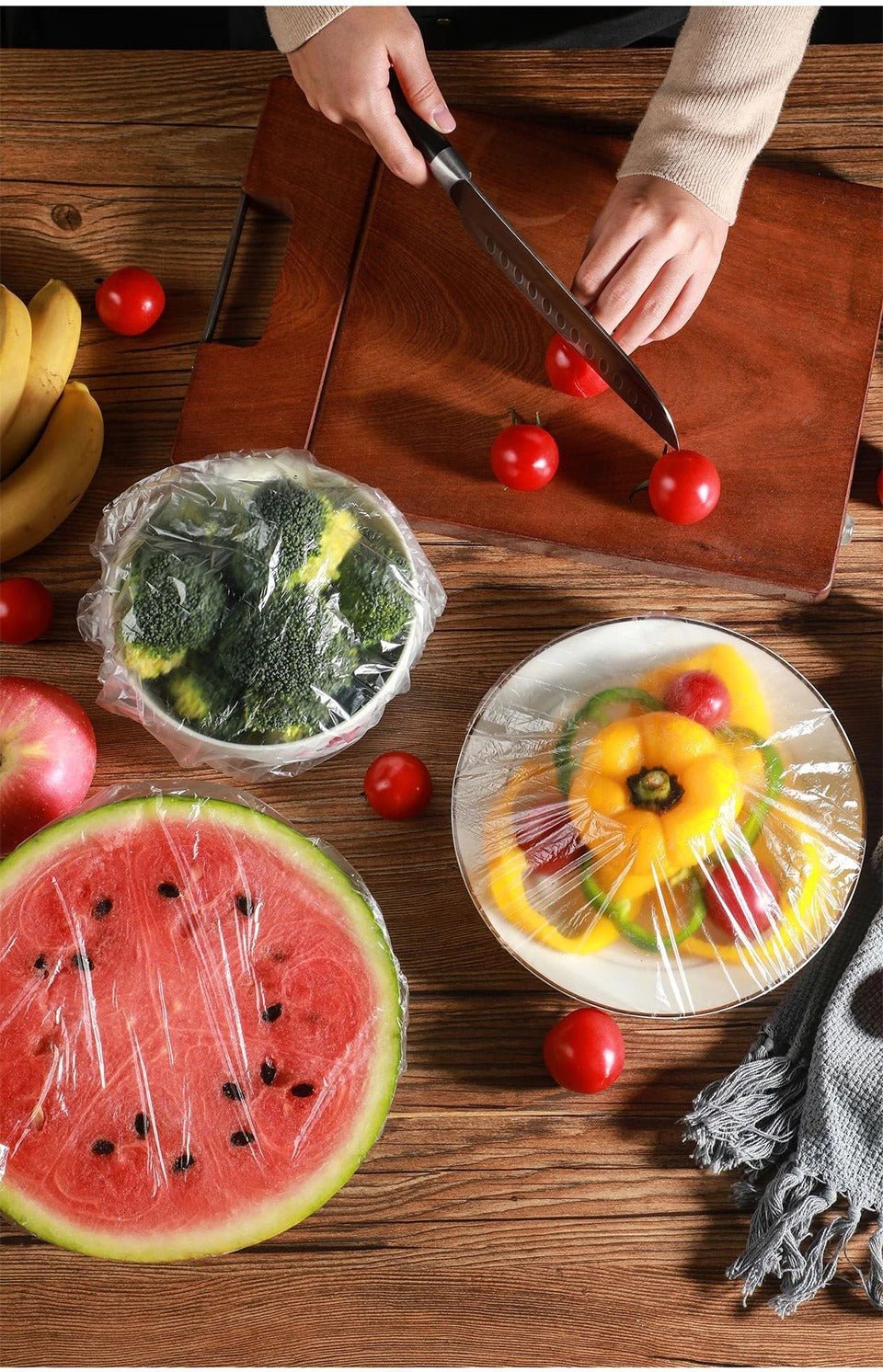 100pcs Disposable Plastic Wrap Covers, Elastic &amp; Tight, Food - Grade Fresh - Keeping, Dust &amp; Insect - Proof, Kitchen Accessories - Disposable Food Wrap - Rumaisas