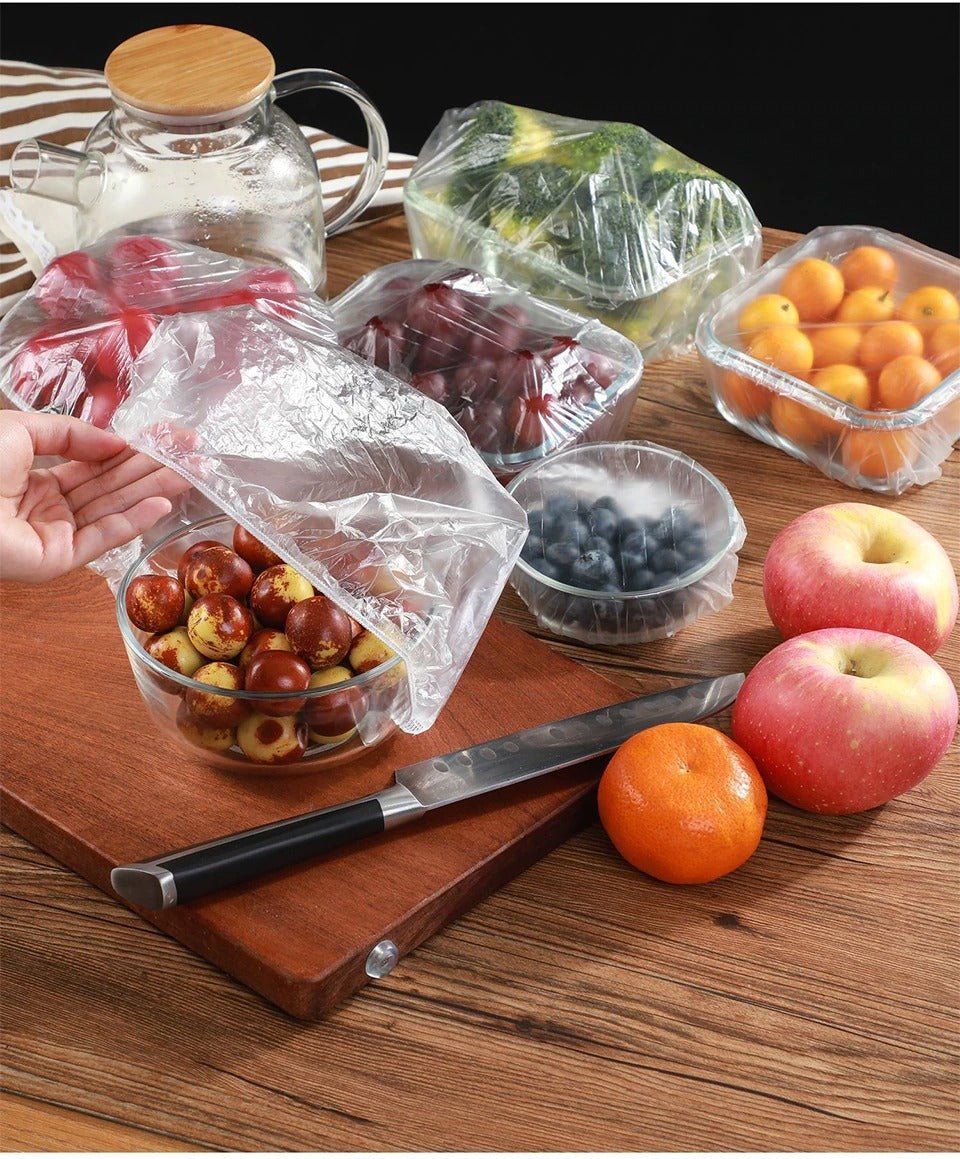 100pcs Disposable Plastic Wrap Covers, Elastic &amp; Tight, Food - Grade Fresh - Keeping, Dust &amp; Insect - Proof, Kitchen Accessories - Disposable Food Wrap - Rumaisas