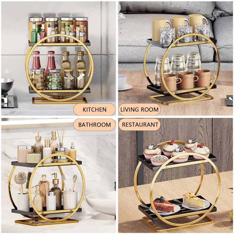 2 Tier Bathroom Countertop Makeup Organizer - Golden - Rumaisas