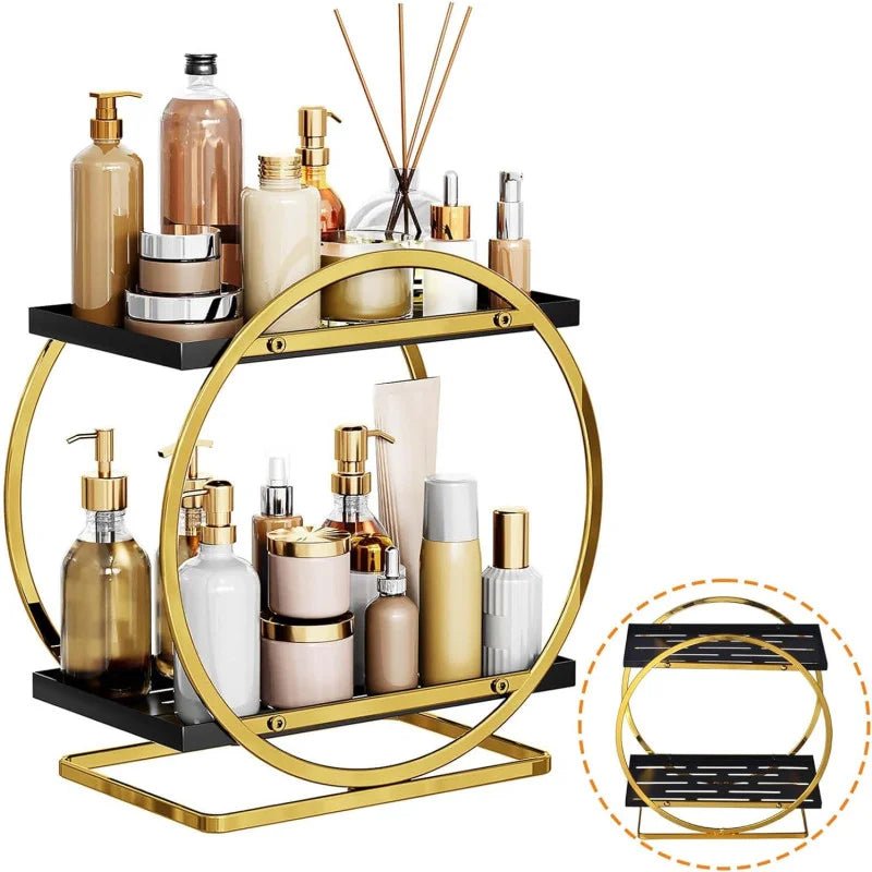 2 Tier Bathroom Countertop Makeup Organizer - Golden - Rumaisas