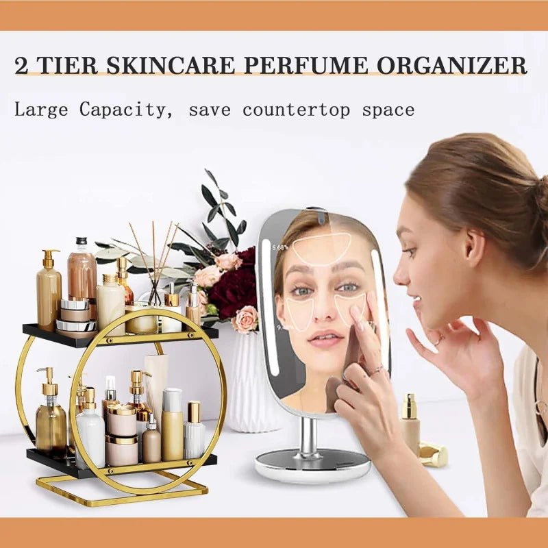 2 Tier Bathroom Countertop Makeup Organizer - Golden - Rumaisas