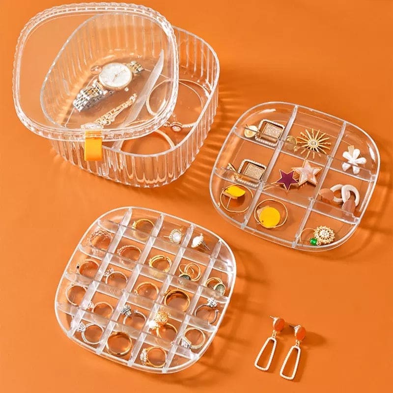 3 Layers Elegant Transparent Crystal Portable Jewllery Box - Rumaisas