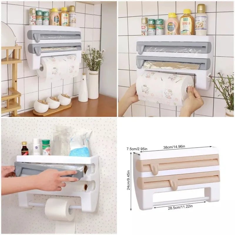 4 in 1 Wall - Mounted Foil, Cling Film & Paper Towel Holder - Rumaisas