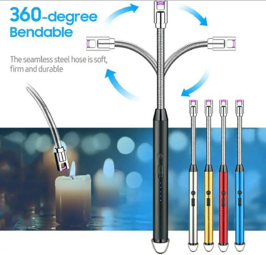 Arc Lighter With Usb Charging | Flameless Windproof | LED Battery Display | Safety Switch | Rotate 360 Degrees ( Random Color ) - Rumaisas