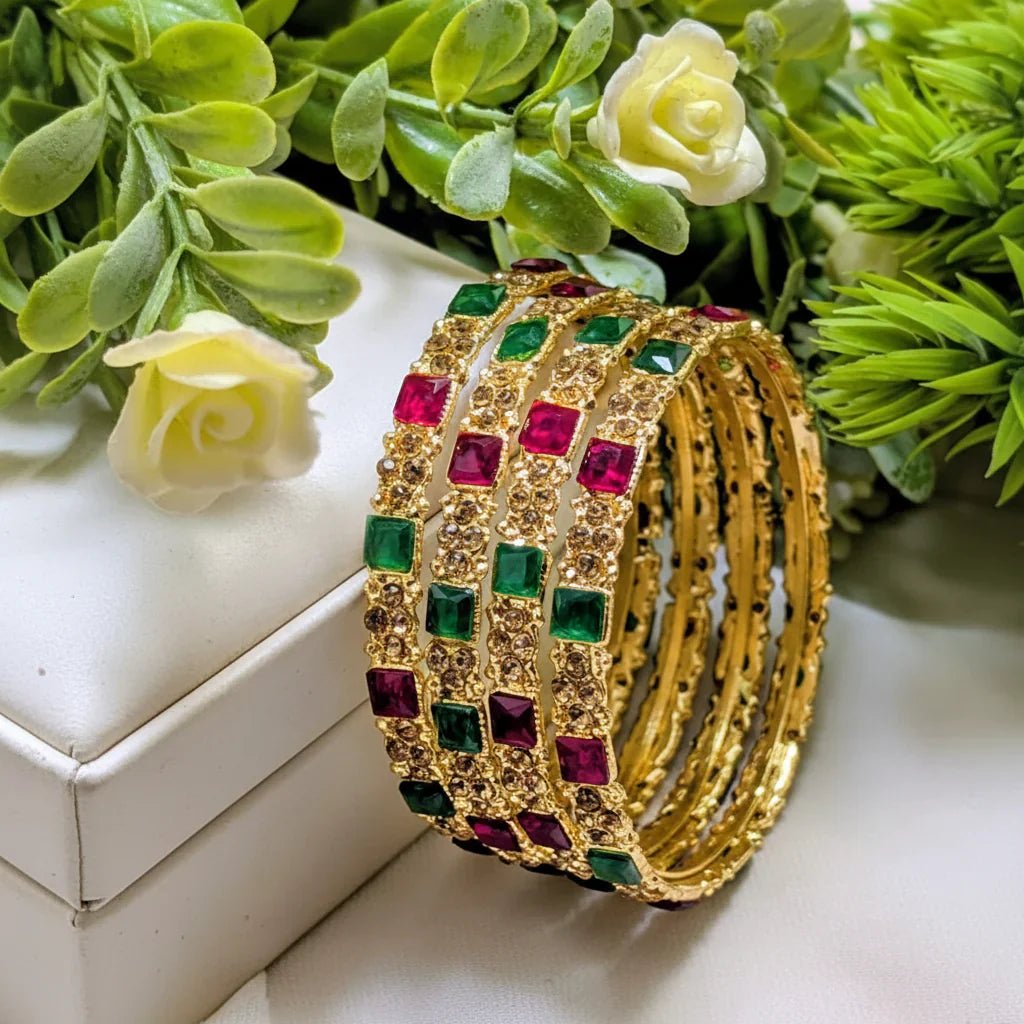 Bangles Set with Shisha Stone - 4Pcs - Rumaisas
