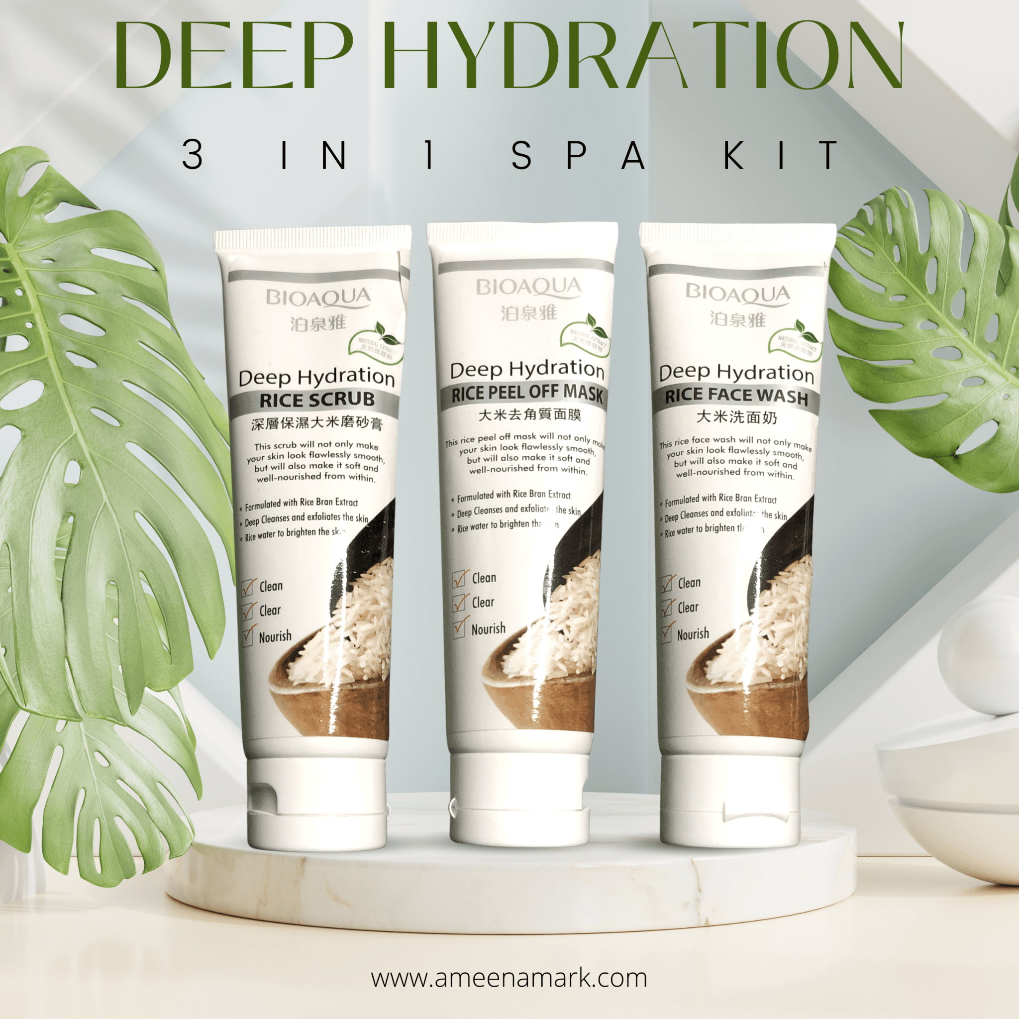 BIOAQUA Deep Hydration 3in1 Spa kit with Free Rice Soap - Rumaisas