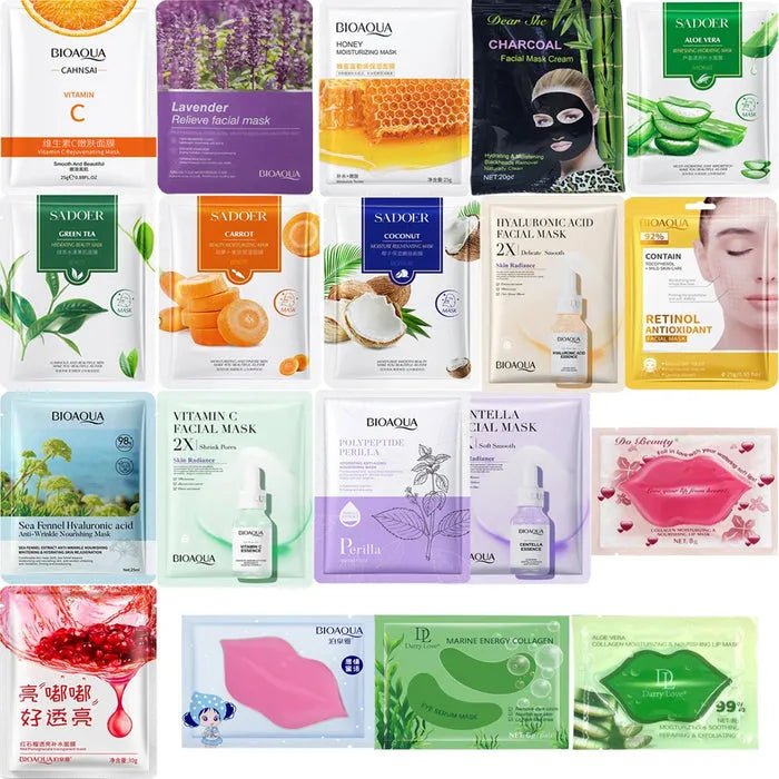 BIOAQUA Pack of 20 Moisturizing Facial Face Sheet Mask & Hydrating, Moisturizing, Skin Care Sheet Mask Lip Mask And Eye Mask - Rumaisas