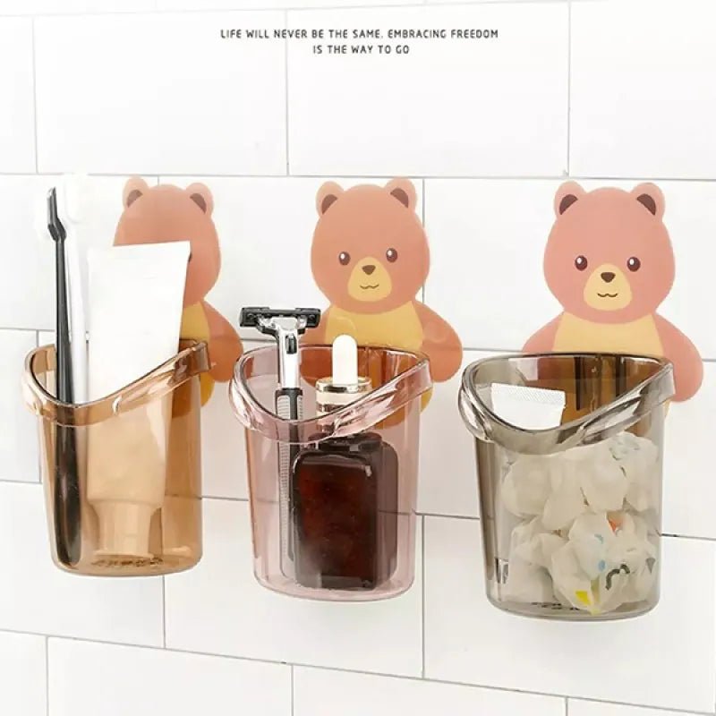 Cute Bear Cup Wall Mounted Toothbrush, Toothpaste, Razor Holder - Rumaisas