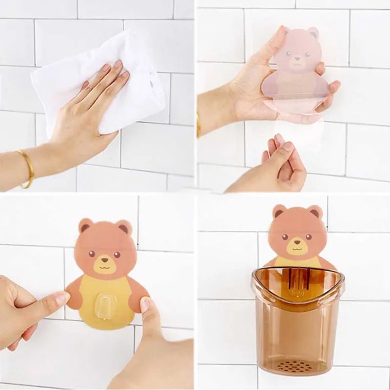 Cute Bear Cup Wall Mounted Toothbrush, Toothpaste, Razor Holder - Rumaisas