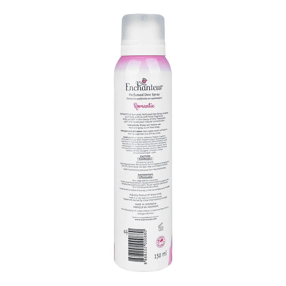 Enchanteur Romantic Perfumed Deodorant Spray, Anti - Perspirant, 24 Hours Lasting, For Women - 150ml - Rumaisas