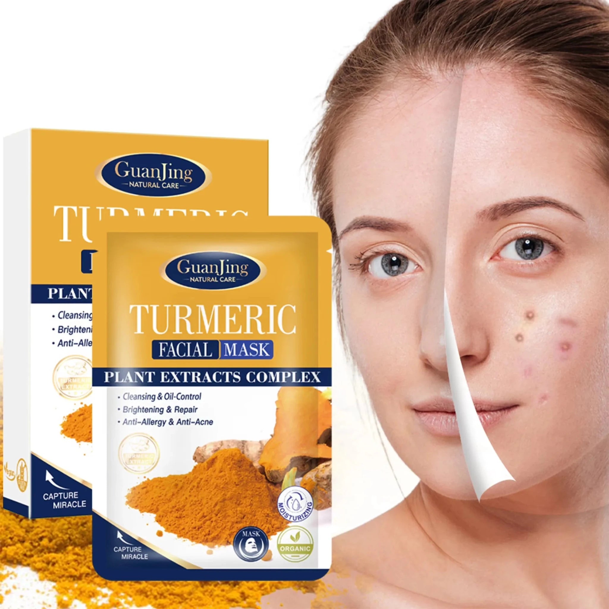 Guanjing Turmeric Plant Extracts Complex brightening Facial Mask - Rumaisas